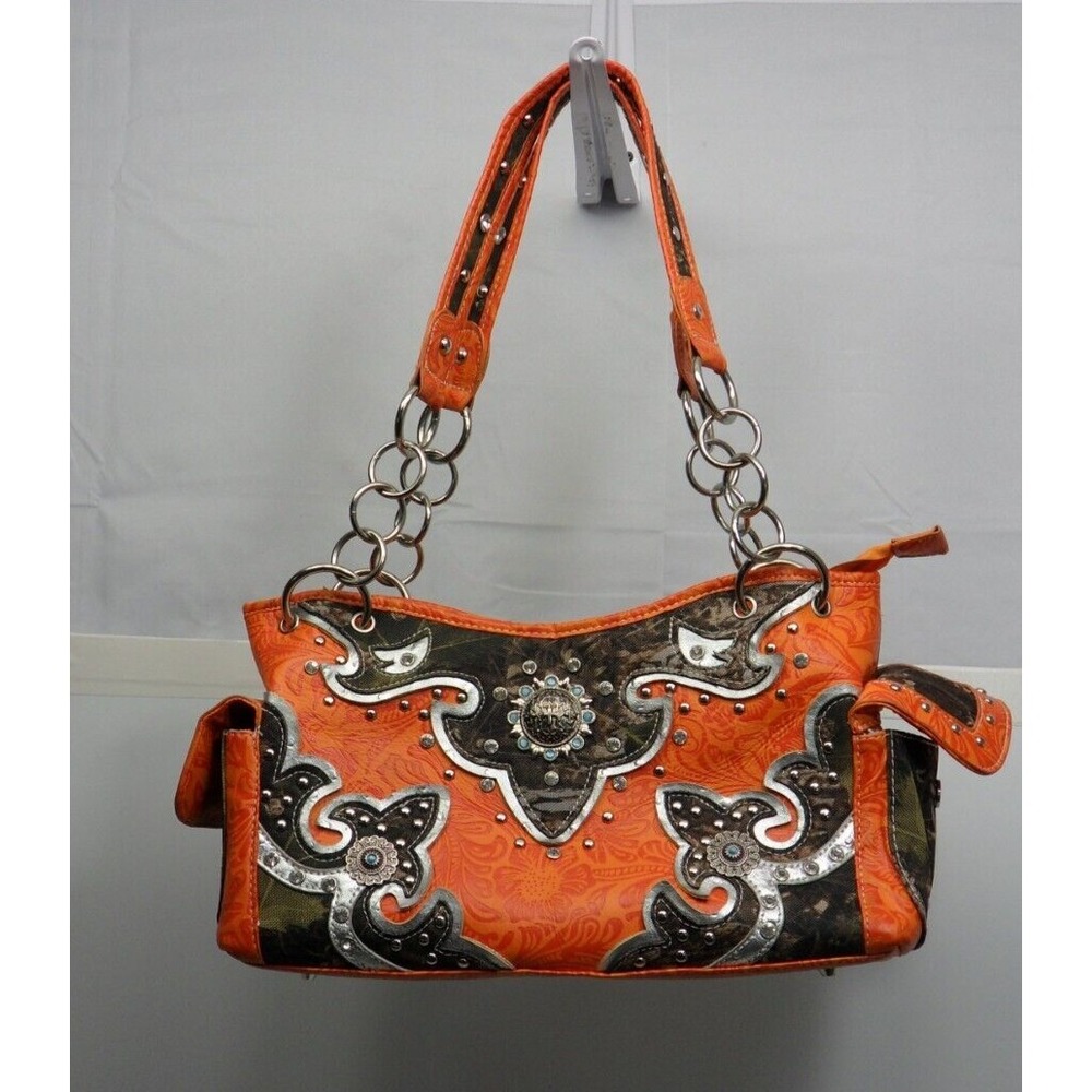Western Concealed Carry Concho camo Camouflage Handbag Orange blue  chain Double